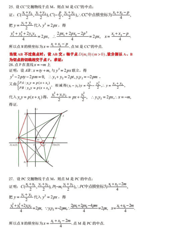 高中数学抛物线的二级结论大全，关注转发可得电子版（共15页）