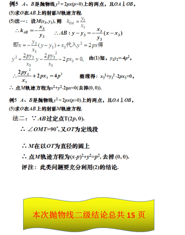 高中数学抛物线的二级结论大全，关注转发可得电子版（共15页）