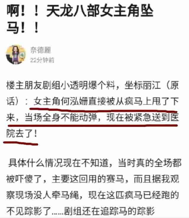 何泓姗坠马我才知道新天龙八部已经在拍，网友：这阵容一看就会糊