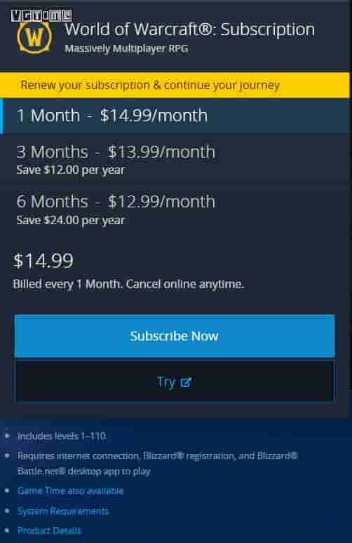 《魔兽世界》国际服收费方式由购买变更为订阅