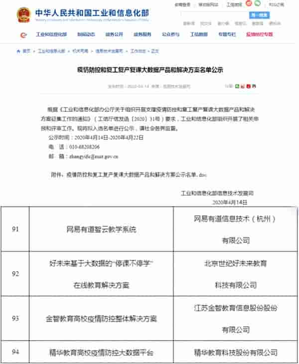 网易有道智云教学系统入选工信部复工复产复课解决方案名单