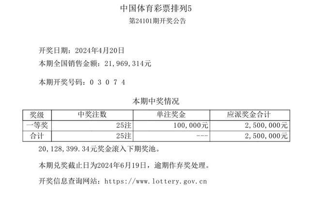 中国体育彩票4月20日开奖结果