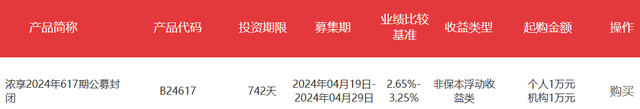 北京农商银行“金凤凰理财”浓享2024年617期4月19日起发行，业绩比较基准2.65%-3.25%