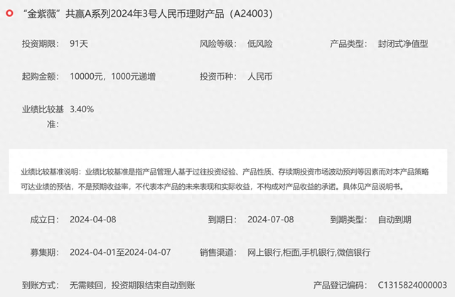 泰安银行“金紫薇”共赢A系列2024年3号理财4月1日起发行，业绩比较基准3.4%