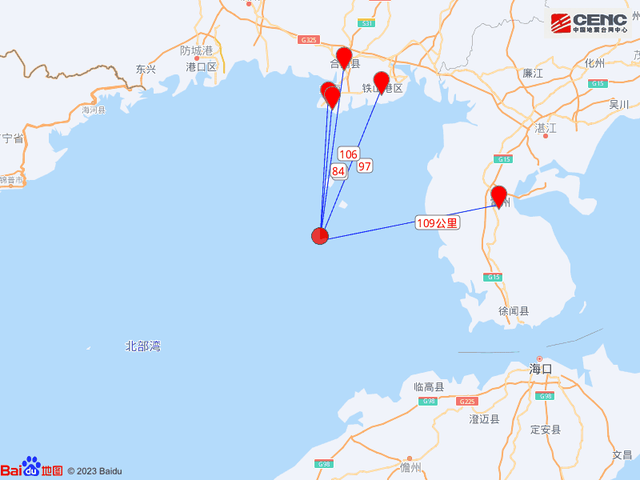 今日凌晨，北部湾发生5.0级地震，震中距海口155公里