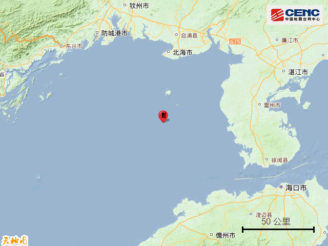 今日凌晨，北部湾发生5.0级地震，震中距海口155公里