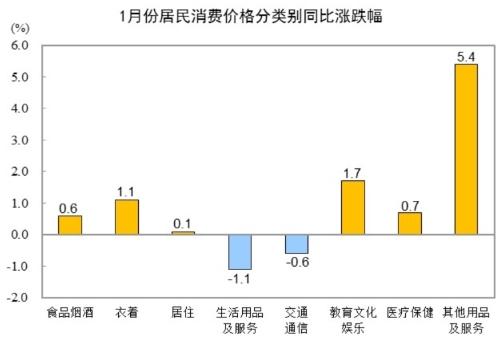 国家统计局：1月份居民消费价格同比上涨0.5%