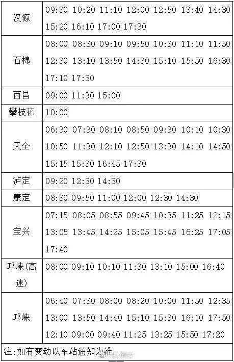 「奔走相告」雅安汽车站、西门车站最新班次表看这里~